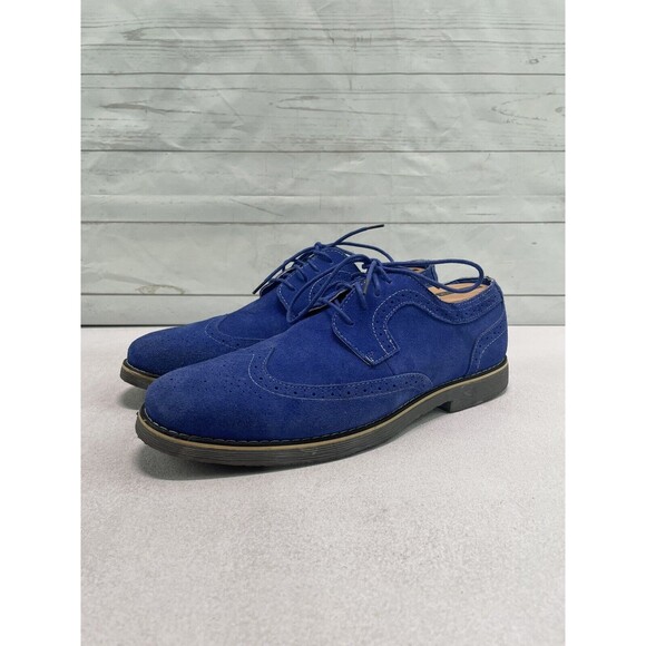Alpine Swiss Beau Genuine Leather Blue Suede Wingtip Brogue Oxford S817 Size 10 - Picture 1 of 15